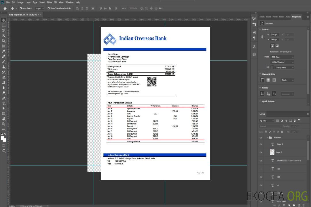 Inde Relevé de la Indian Overseas Bank template Inde Relevé de la Indian Overseas Bank template